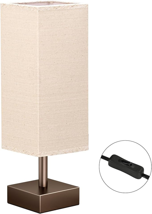aooshine Brown Small Table Lamp - Bedside Lamp for Bedroom, Minimalist Nightstand Lamp with Square Shade, Desk Lamp for Kids Room