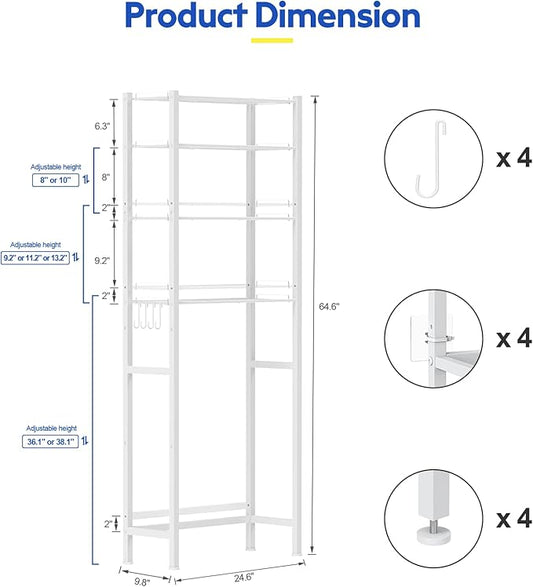 samstar 4 Tier Over The Toilet Storage Rack, Bathroom Organizer Shelves Cabinet Above Toilet, with Adjustable Height Freestanding Shelf Space Saver, White