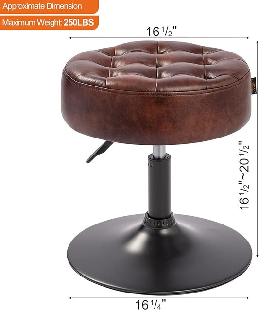 Furniliving Mid-Century Tufted Adjustable Swivel Makeup Ottoman Stool; Modern Big Size Round Vanity Stool Chair for Bedroom Living Room (Darkbrown)