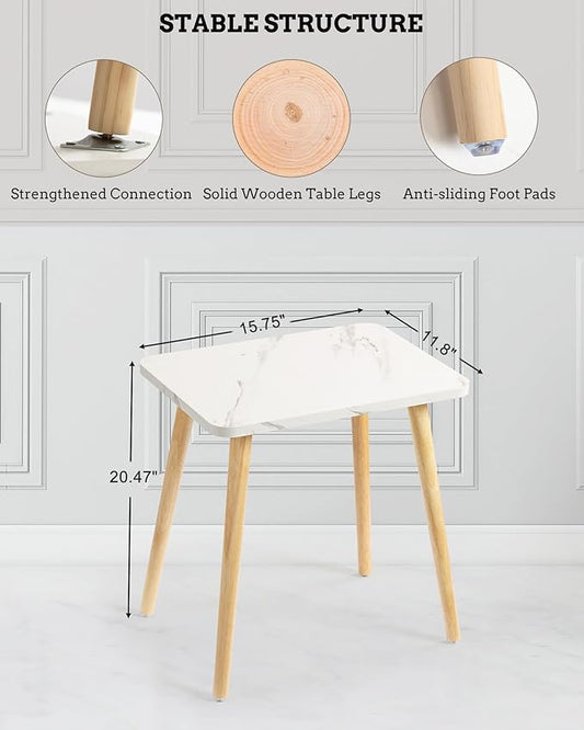 FORAOFUR Small Side Table, Set of 2 Modern Mini Coffee Table with Natural Wood Legs, Quick Assembly End Furniture for Bedroom Living Sofa, Minimalist Design for Nursery and Compact Homes, Marble