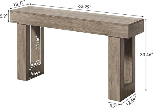 LITTLE TREE 63-Inch Long Console Tables for Entryway, Large Sofa Table Behind Couch, Grey Wooden Entry Foyer Hallway Table, Industrial Console Sofa Tables for Living Room