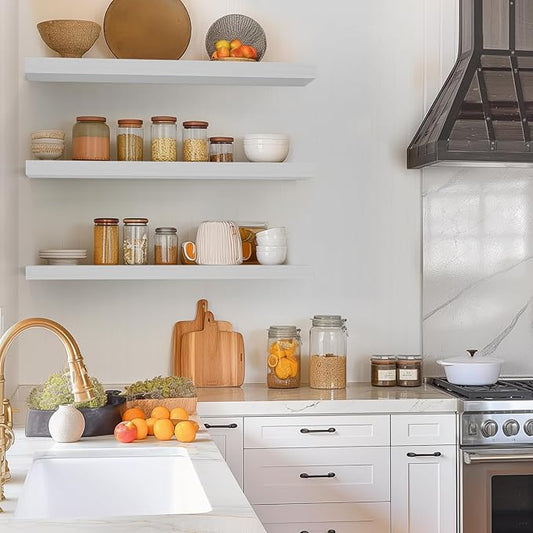 BAYKA White Floating Shelves for Wall, 36 inches Wall Mounted Rustic Wood Shelves for Bathroom, Bedroom, Living Room, for Book/Storage/Decor(Set of 3)