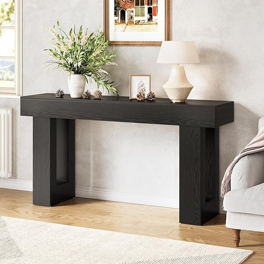 Little Tree 63-Inch Long Console Tables for Entryway, Large Sofa Table Behind Couch, Wooden Entry Foyer Hallway Table, Modern Console Sofa Tables for Living Room, Black