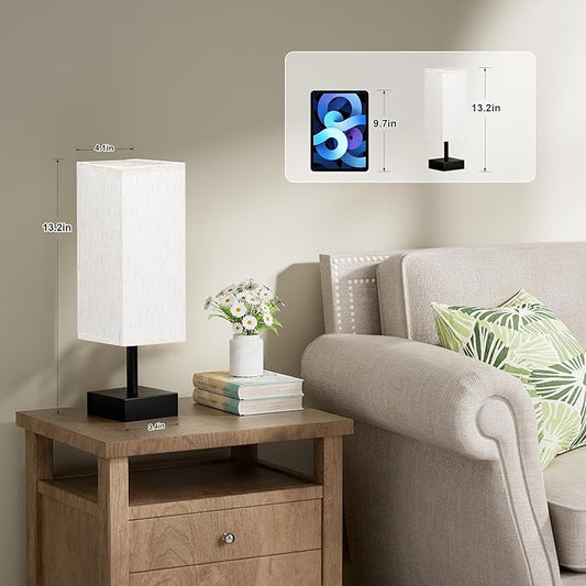 aooshine Beige Bedroom Table Lamp Set - Bedside Lamps for Nightstand Set of 2, Minimalist Lamps for Desk, Dorm, Kids Room, Bulb Not Included