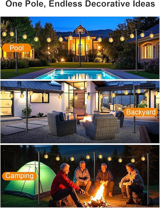 2 Pack String Light Poles for Outside, Thickened Metal Lights Hanger Pole Outdoor with Fork, Lighting Hanging Post Accessories for Patio Decor Garden Backyard Yard Front Porch Outside Decorations