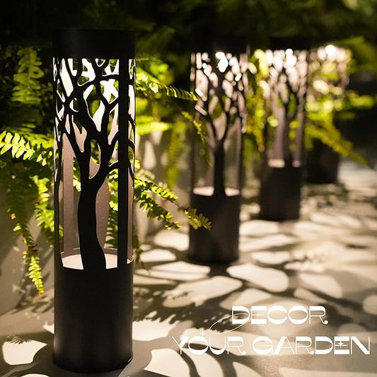 4Pack Solar Pathway Lights Outdoor, Landscape Lighting Dust to Dawn Solar Lights for Garden Decor, Metal Path Lights Solar Powered for Yard Lawn Patio Walkway Warm Yellow