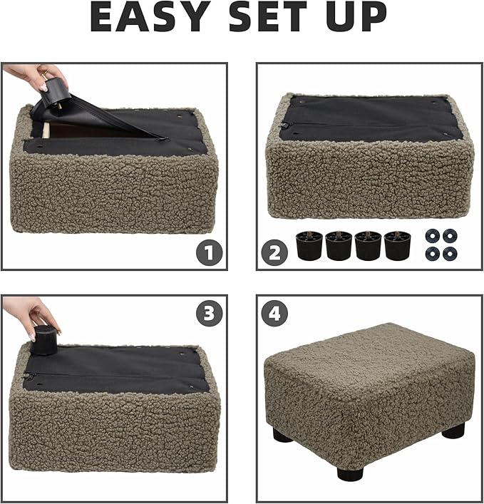 CAROLMADE Small Foot Stool Ottoman Footstool with Legs Under Desk Footrest for Living Room Bedroom and Office, Soft Coffee