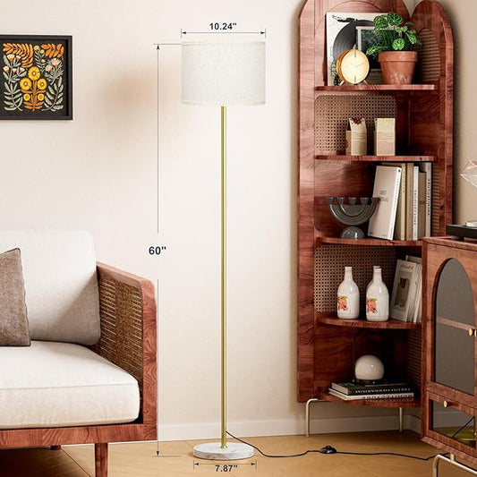 Ambimall 60'' Modern Floor Lamp with Shade, Tall Lamps for Living Room, Bedroom, Office, Dining Room, Gold Standing Lamp with Marble Base(Without Bulb)
