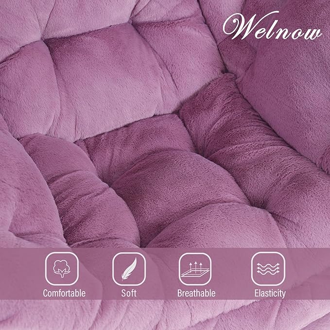 Welnow Lazy Chair with Ottoman, Modern Accent Chair with Armrests and a Side Pocket, Leisure Sofa Armchair Set, Reading Armchair with Footrest for Small Space, Plush Purple