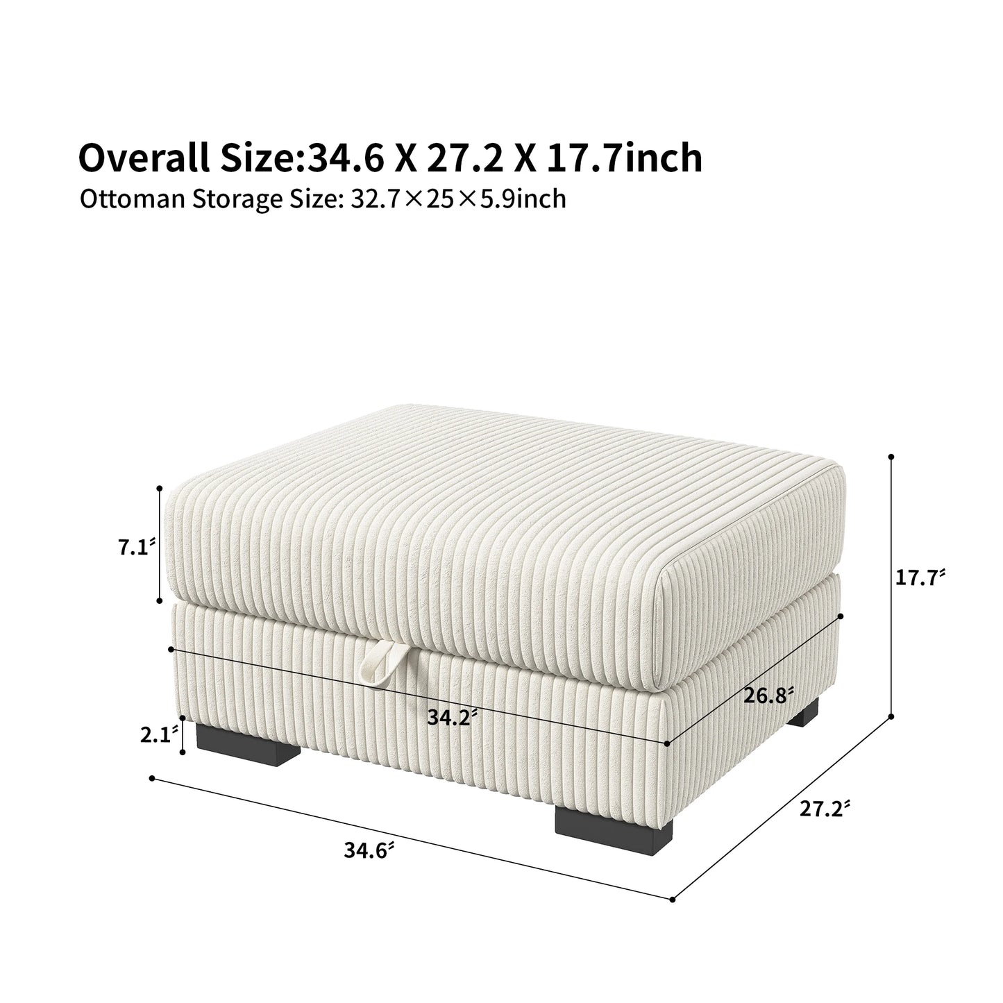 Anajqaqia Modular Sofa Sofa with Cushions, Corner Sofa with Wide Armrests, U-shaped Cord Fabric Sofa