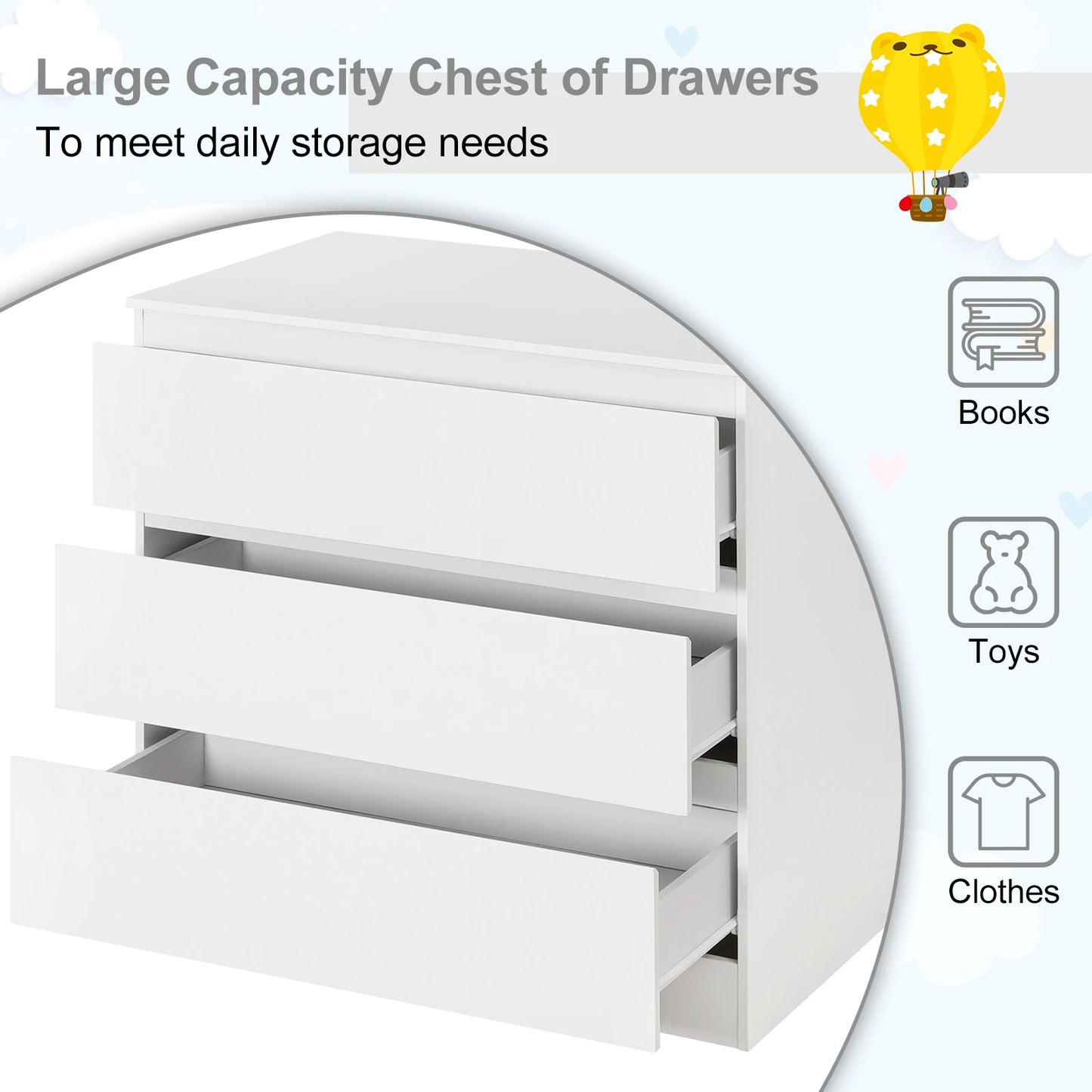 WOLTU 3-Drawer Chest Storage Cabinet Bedroom Wardrobe Sideboard Particleboard Bedside Table for Living Room Study Bedroom