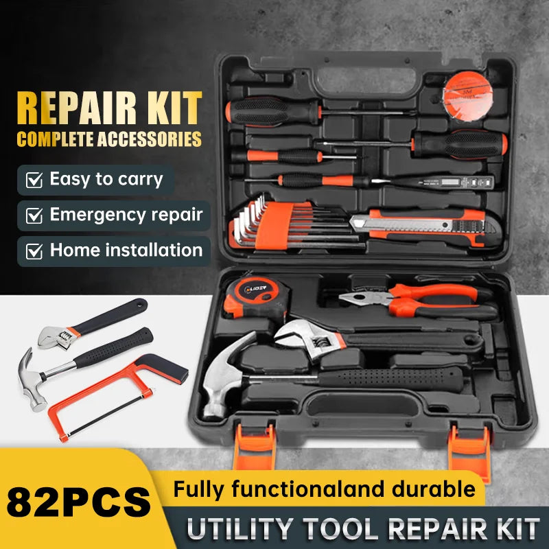 82-Piece Black Tool Kit, Comprehensive and Durable for Home and Auto Repair