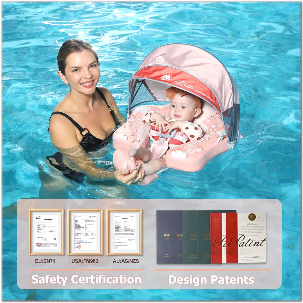 Safe Infant & Toddler Swim Float with UV Protection Canopy