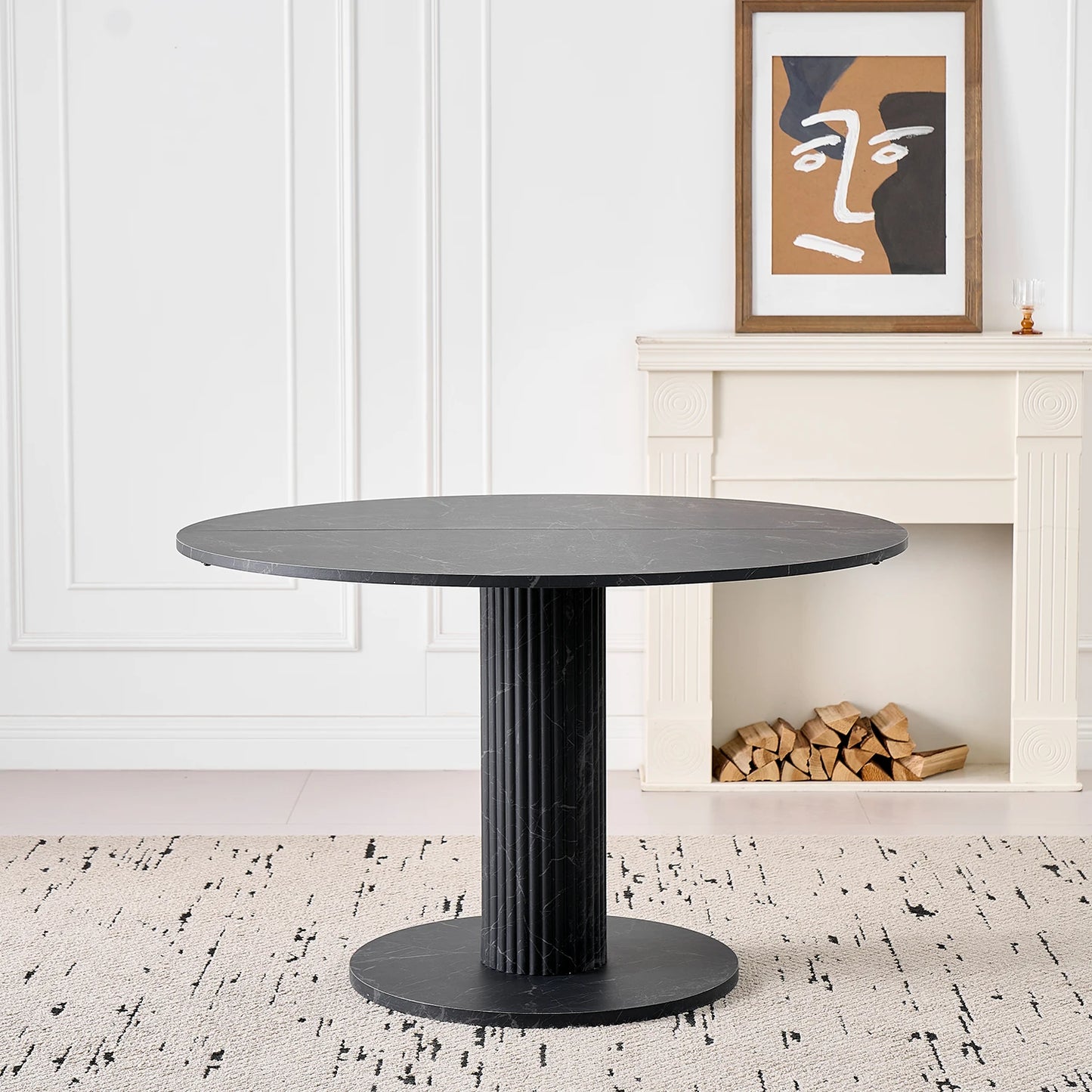 Modern Simple Round Dining Table, Solid Wood Stable Base Dining Table for 4-6 People, Suitable for Bedroom/Living Room