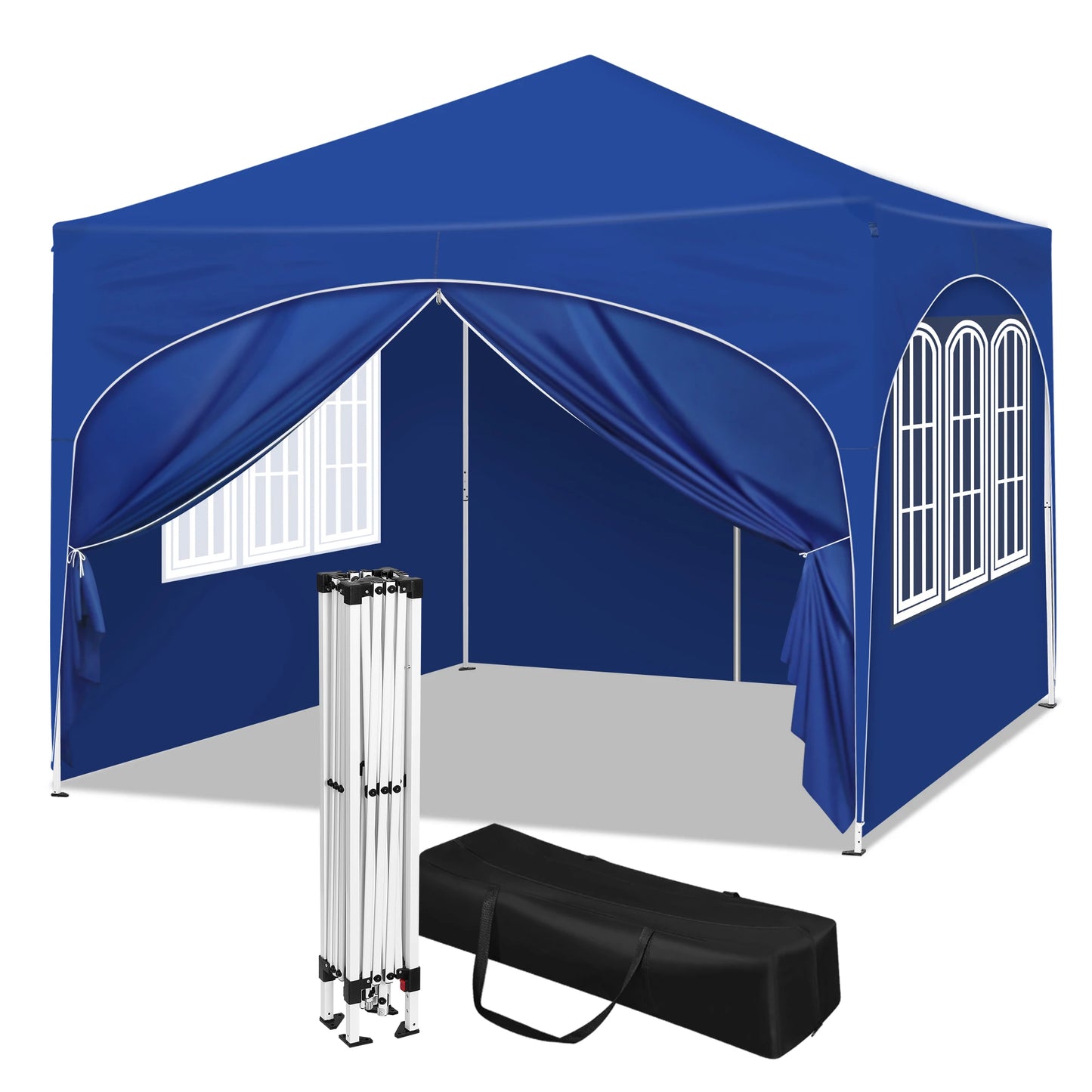 3x3m Folding Gazebo with 4 Side Walls Height-Adjustable Party Tent Water-Repellent UV Protection for Garden Camping Picnic