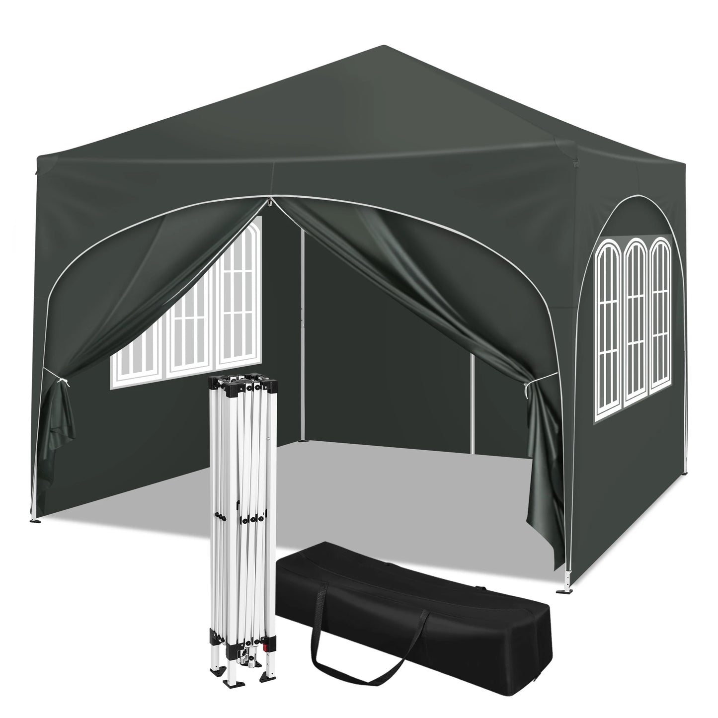 3x3m Folding Gazebo with 4 Side Walls Height-Adjustable Party Tent Water-Repellent UV Protection for Garden Camping Picnic