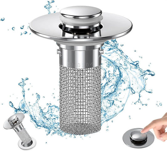Pop-Up Bathroom Sink Drain Strainer | Removable Hair Catcher & Stopper