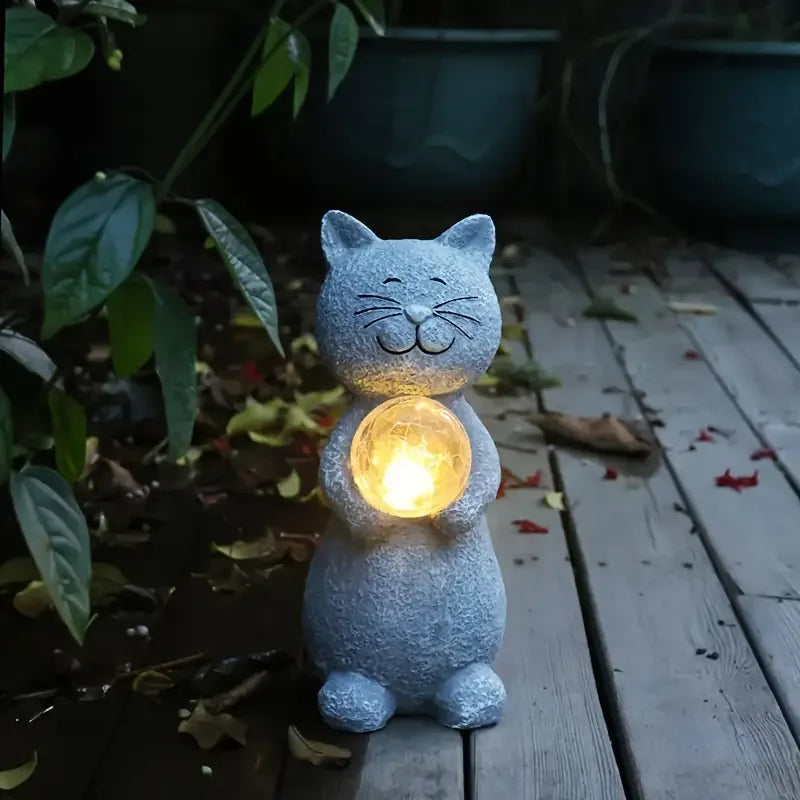 Cute Solar-Powered Kitten Lights - Waterproof Garden Decor - Durable Cloth Landscape Lighting for Courtyard & Outdoor Spaces