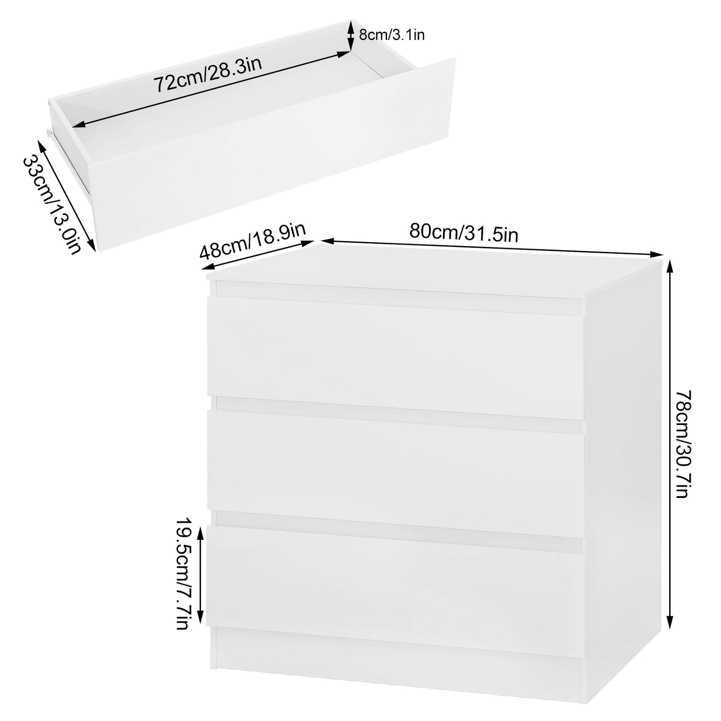 WOLTU 3-Drawer Chest Storage Cabinet Bedroom Wardrobe Sideboard Particleboard Bedside Table for Living Room Study Bedroom