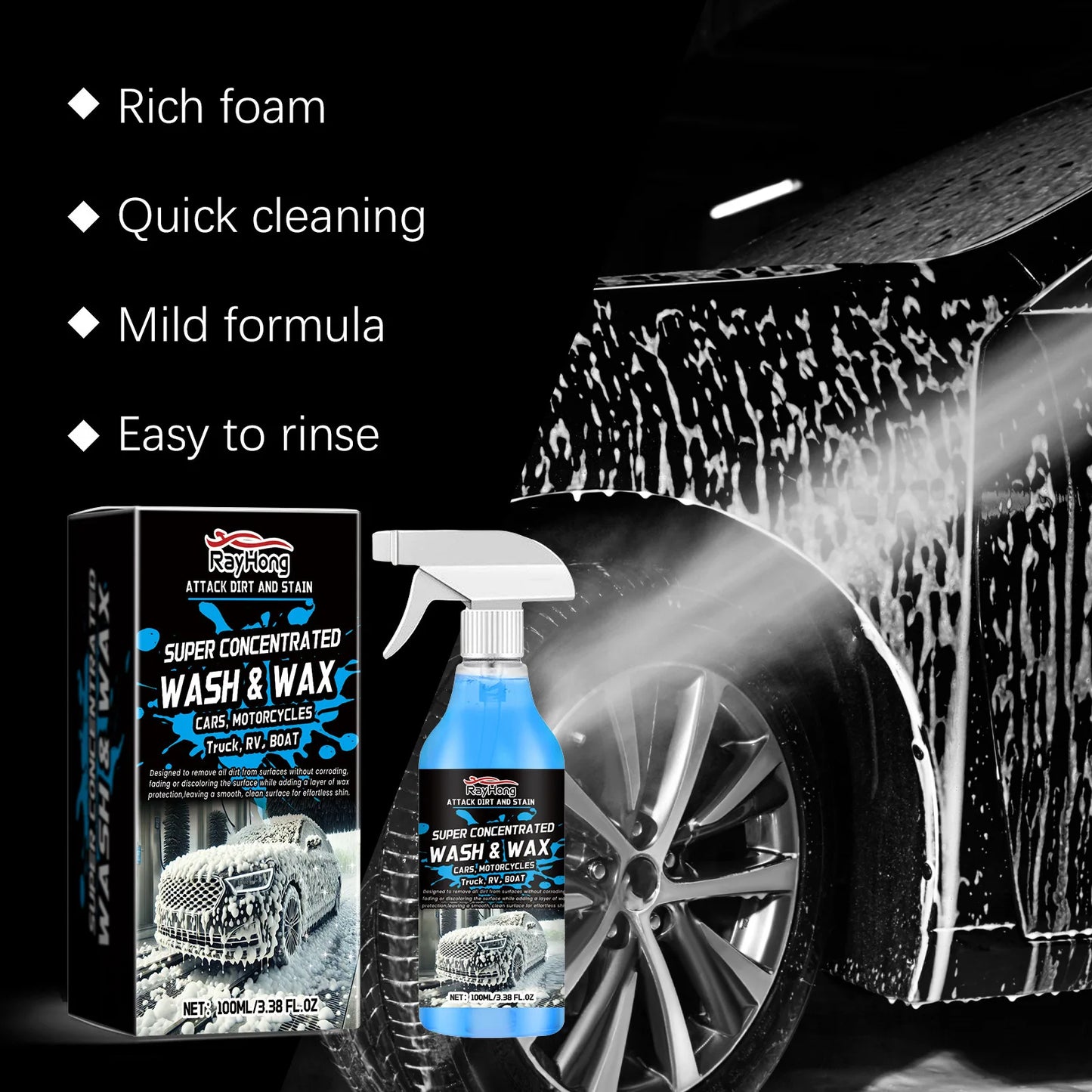 Rayhong 100ml Car Wash Foaming Cleaner Car Paint Care Remove Stain Dir