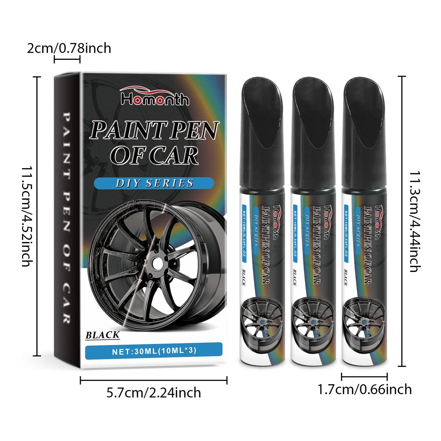 Homonth 10mlx3 Black Car Wheel Scratch Repair Pen Tire Scratch Remover Wheel Hub Scratch Repair Anti Rust Auto Paint Repair Pen
