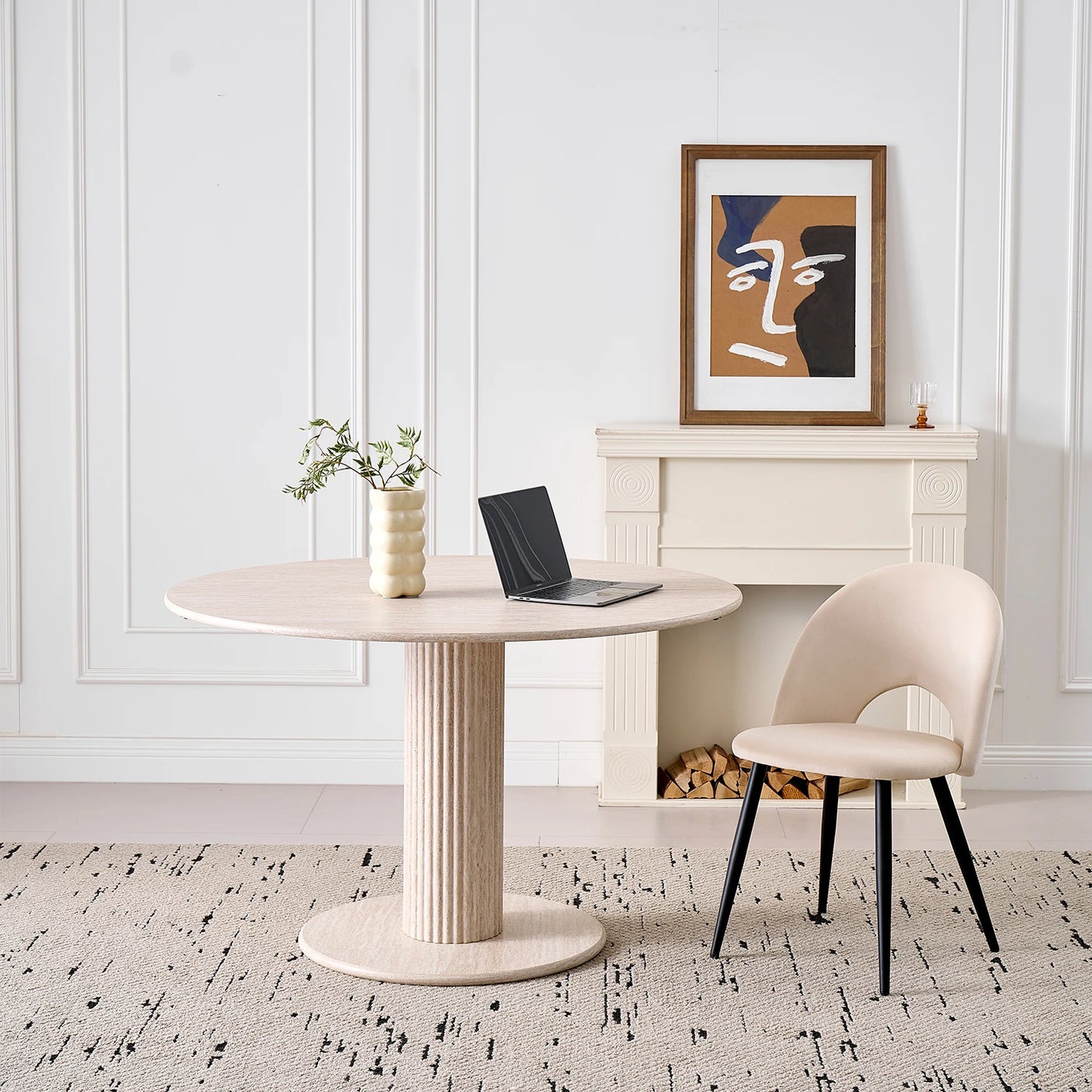Modern Simple Round Dining Table, Solid Wood Stable Base Dining Table for 4-6 People, Suitable for Bedroom/Living Room