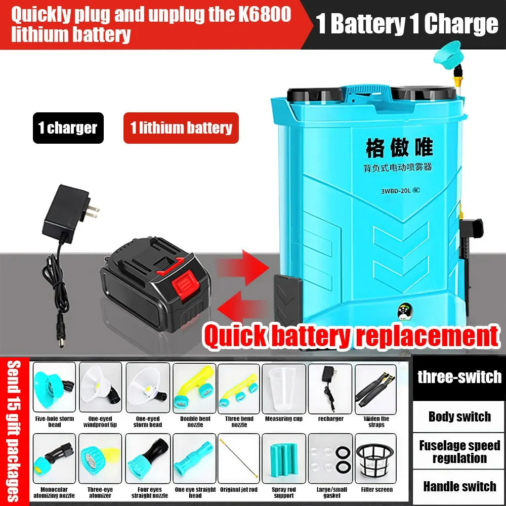 Quick Replacement Lithium Battery Electric Sprayer Intelligent Pesticide Dispenser Agricultural Garden Irrigation Sprayer 20L