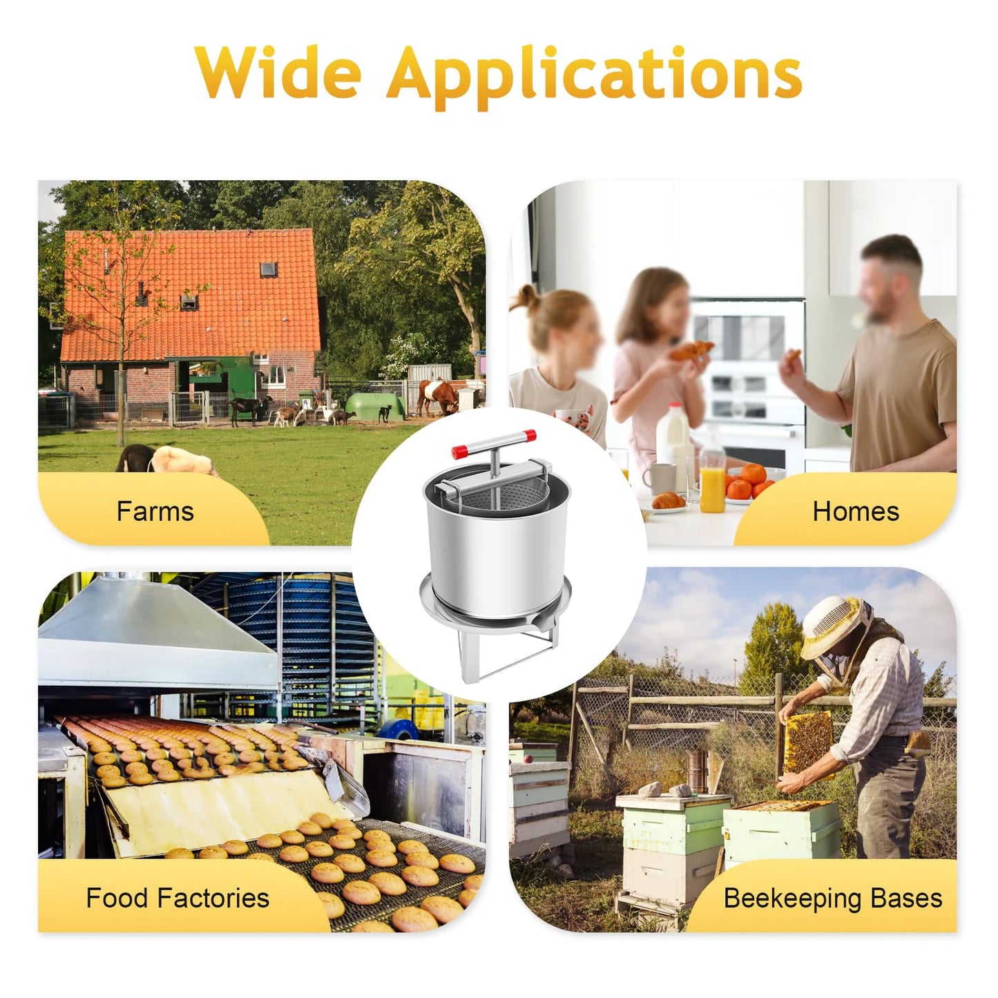 Honey Press Machine with Cover Manual Metal Honey Extractor Beekeeper Equipment Portable for Household Farmhouse Beekeeping