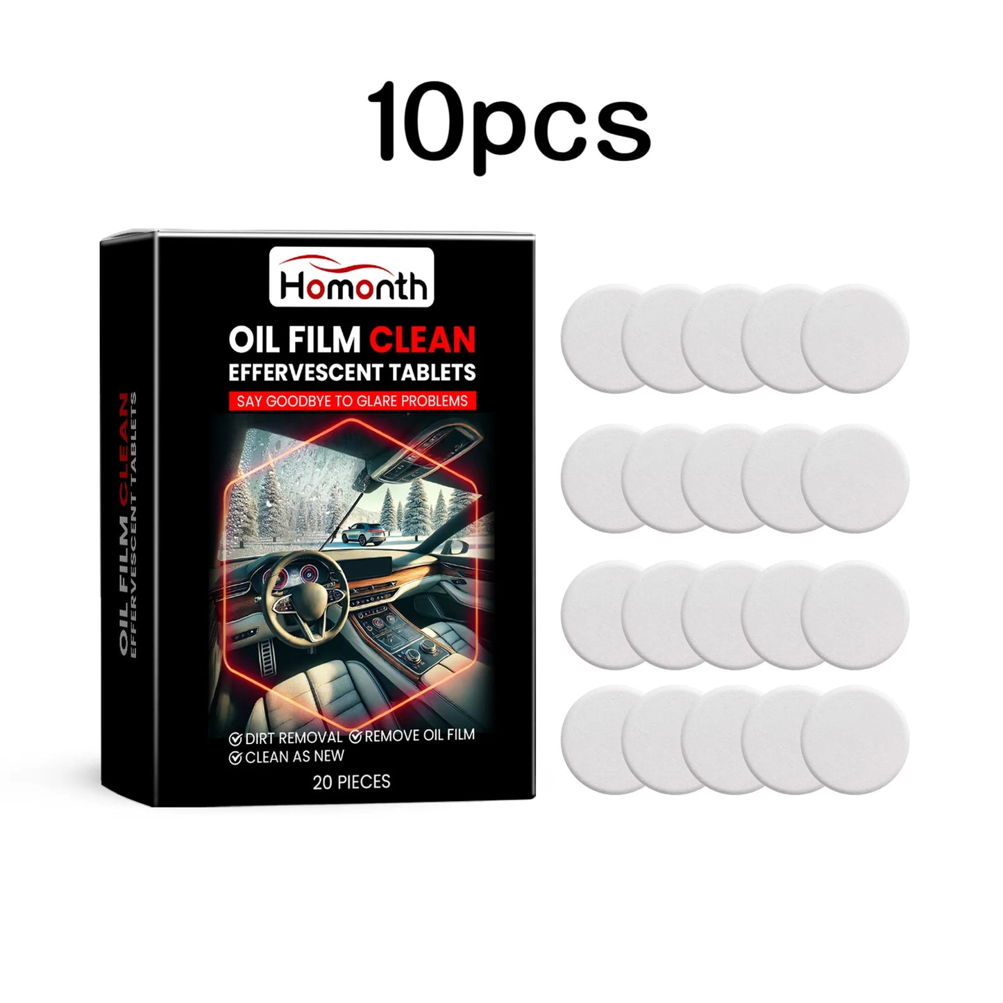 Homonth 20pcs Car Window Oil Film Remover Windshield Cleaner Auto Glass Polishing Stains Remove Wiper Fluid Tablets Car Care