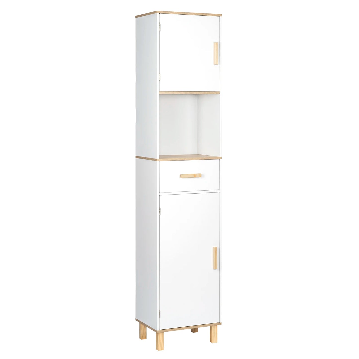 Tall Bathroom Cabinet with 5 Compartments 1 Drawer Adjustable Partitions 39x179x30cm Shower Corner Shelf Storage Rack