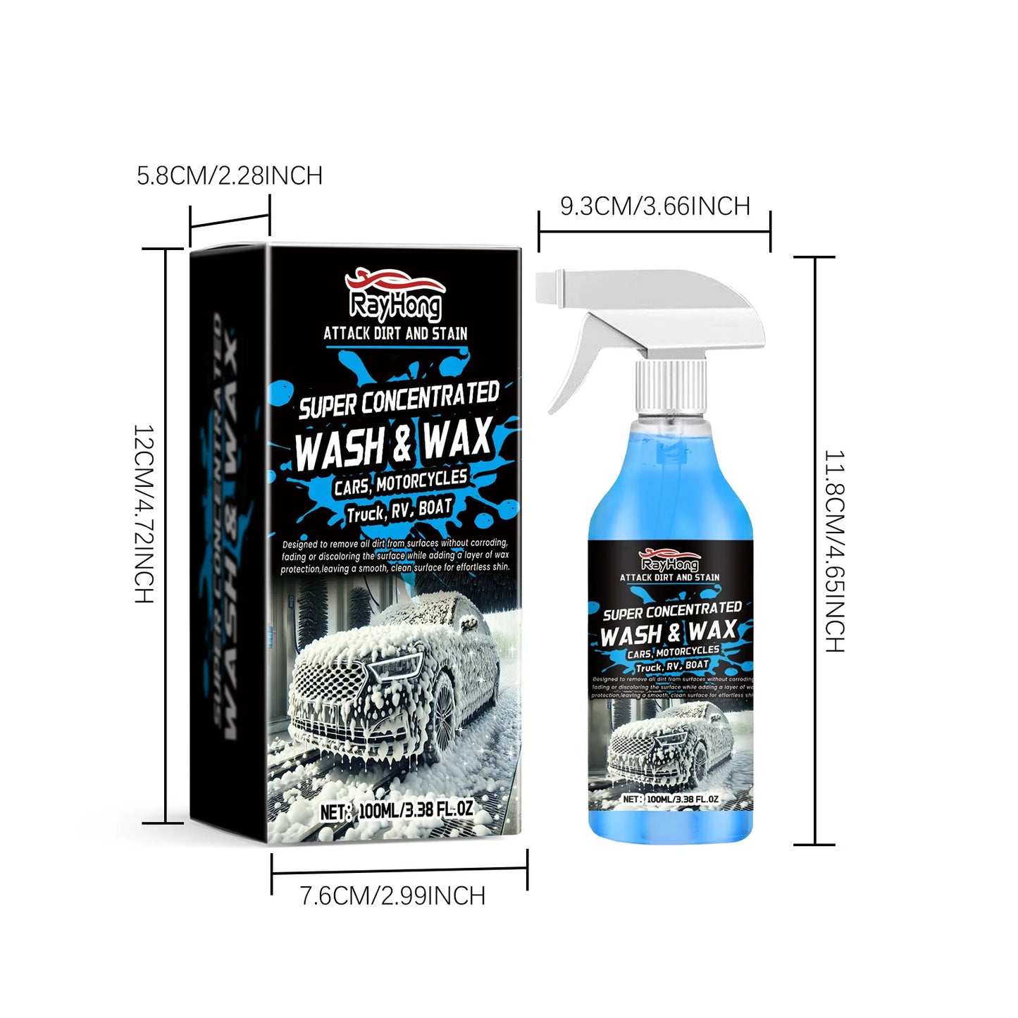 Rayhong 100ml Car Wash Foaming Cleaner Car Paint Care Remove Stain Dir
