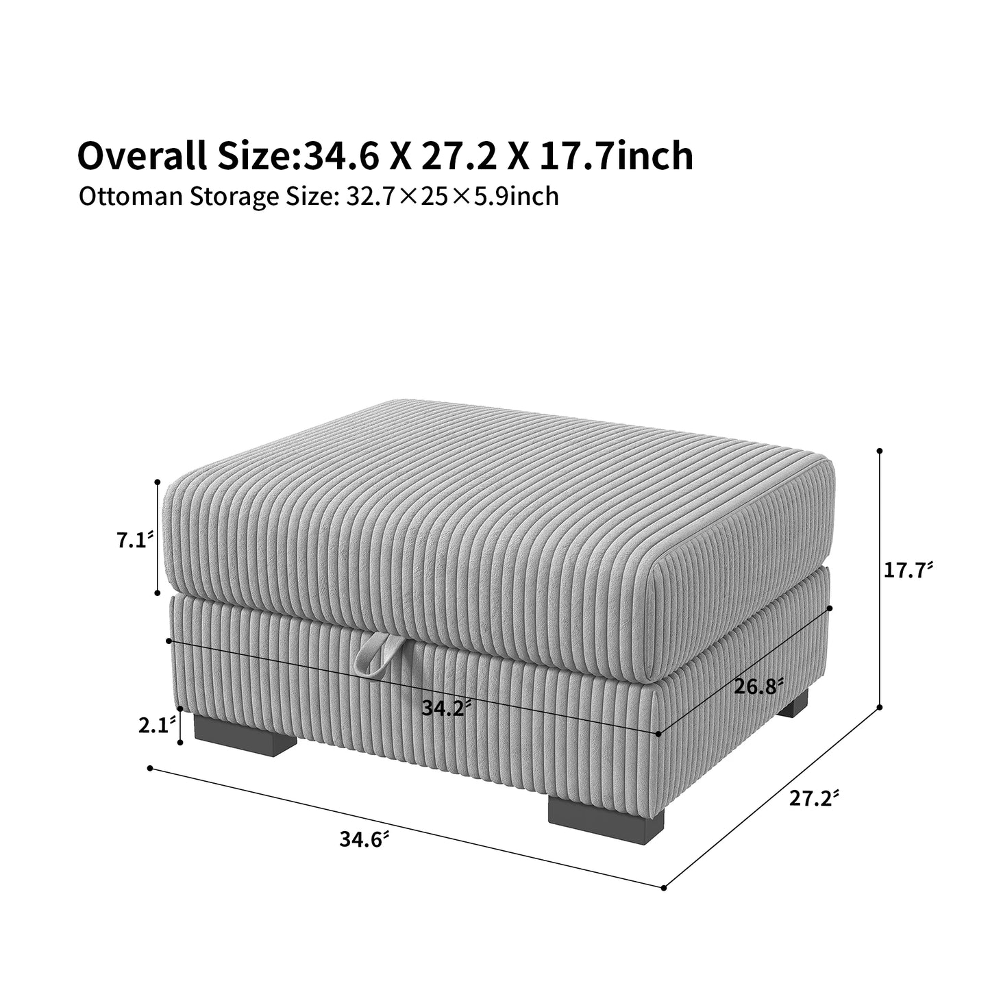 Anajqaqia Modular Sofa Sofa with Cushions, Corner Sofa with Wide Armrests, U-shaped Cord Fabric Sofa