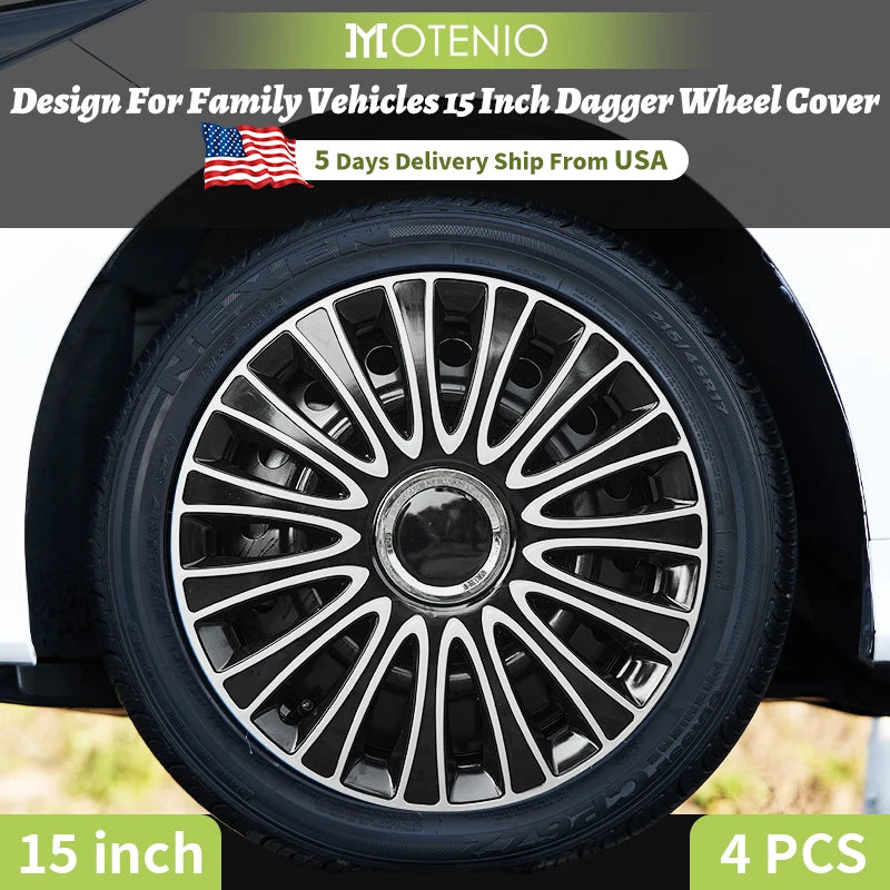 15inch Dagger Style Hub Cap Cover for Iron Rim Wheel Cover Set of 4 Steel Wheel Cover Replacement Hubcap for R15 Tire