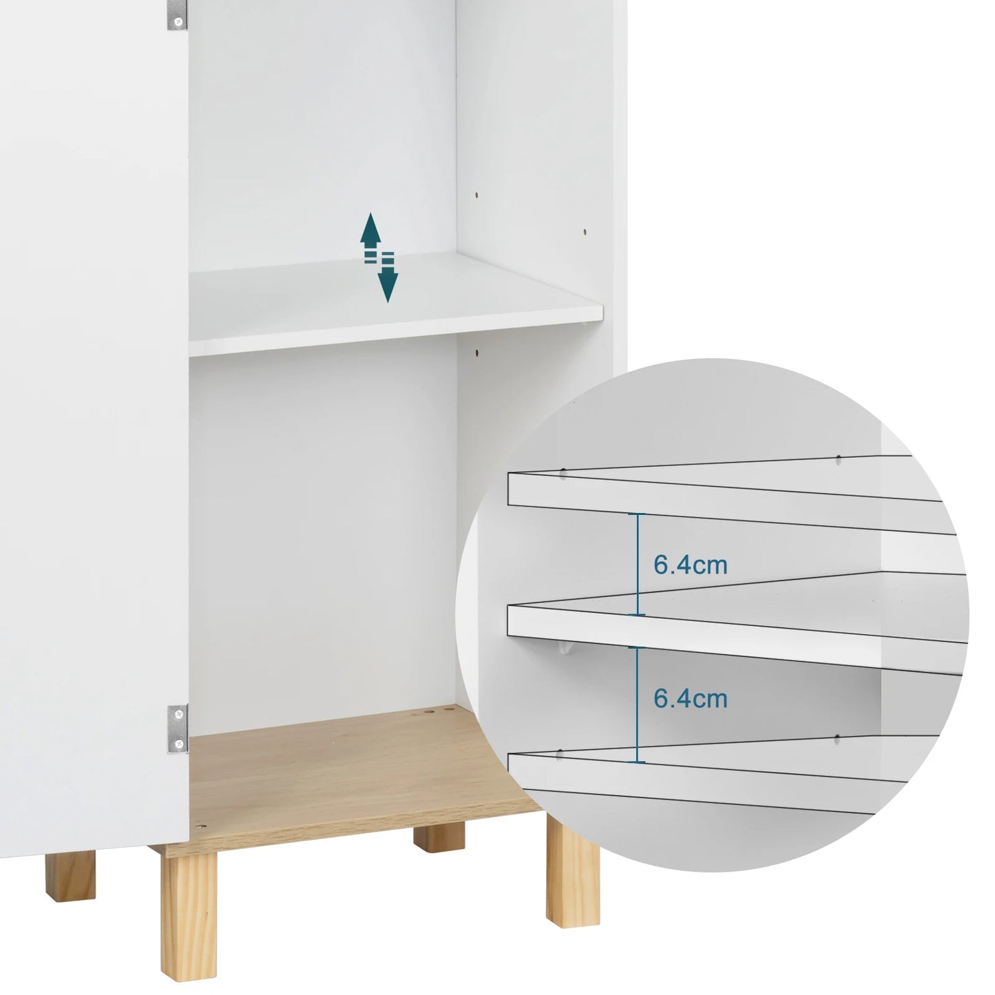 Tall Bathroom Cabinet with 5 Compartments 1 Drawer Adjustable Partitions 39x179x30cm Shower Corner Shelf Storage Rack