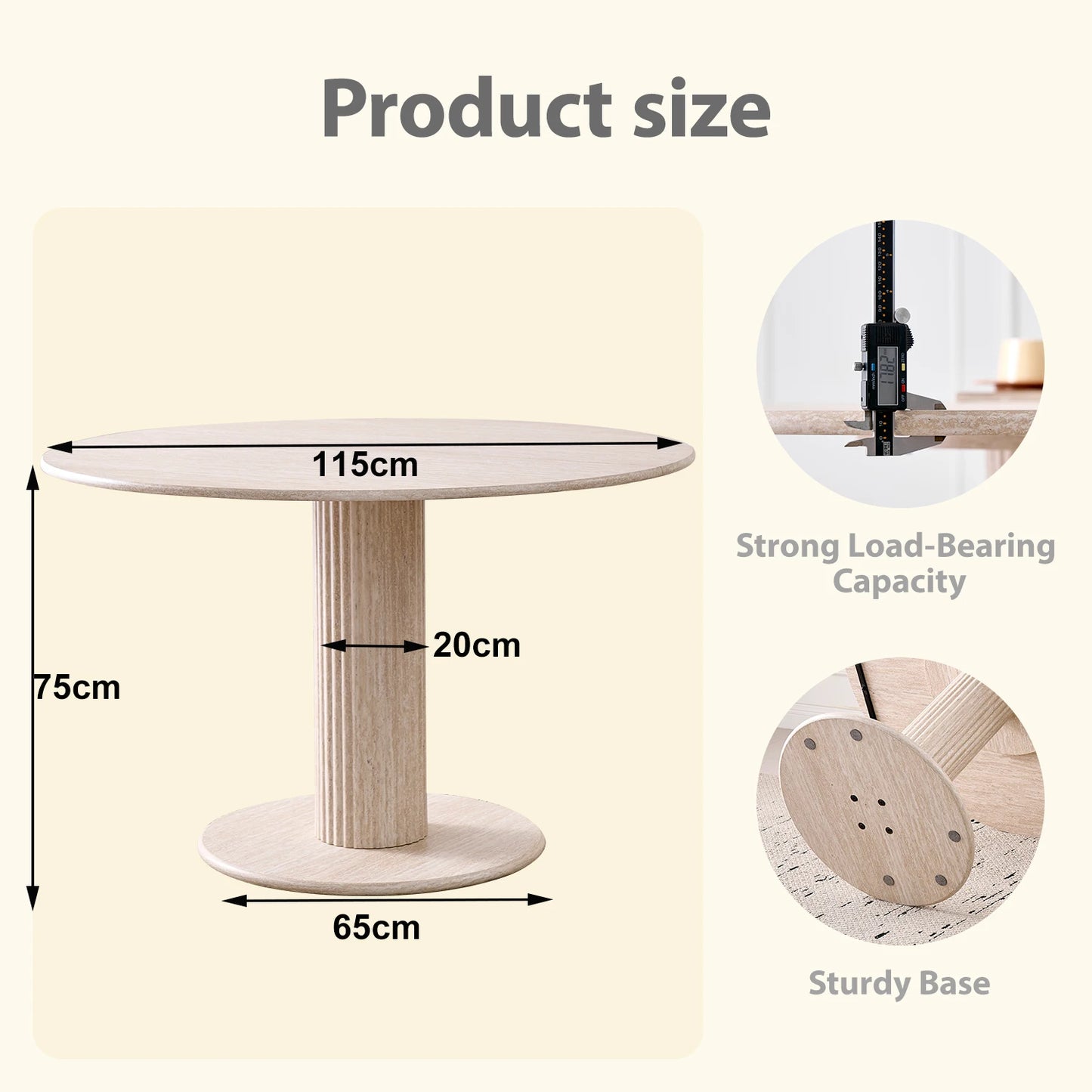 Modern Simple Round Dining Table, Solid Wood Stable Base Dining Table for 4-6 People, Suitable for Bedroom/Living Room