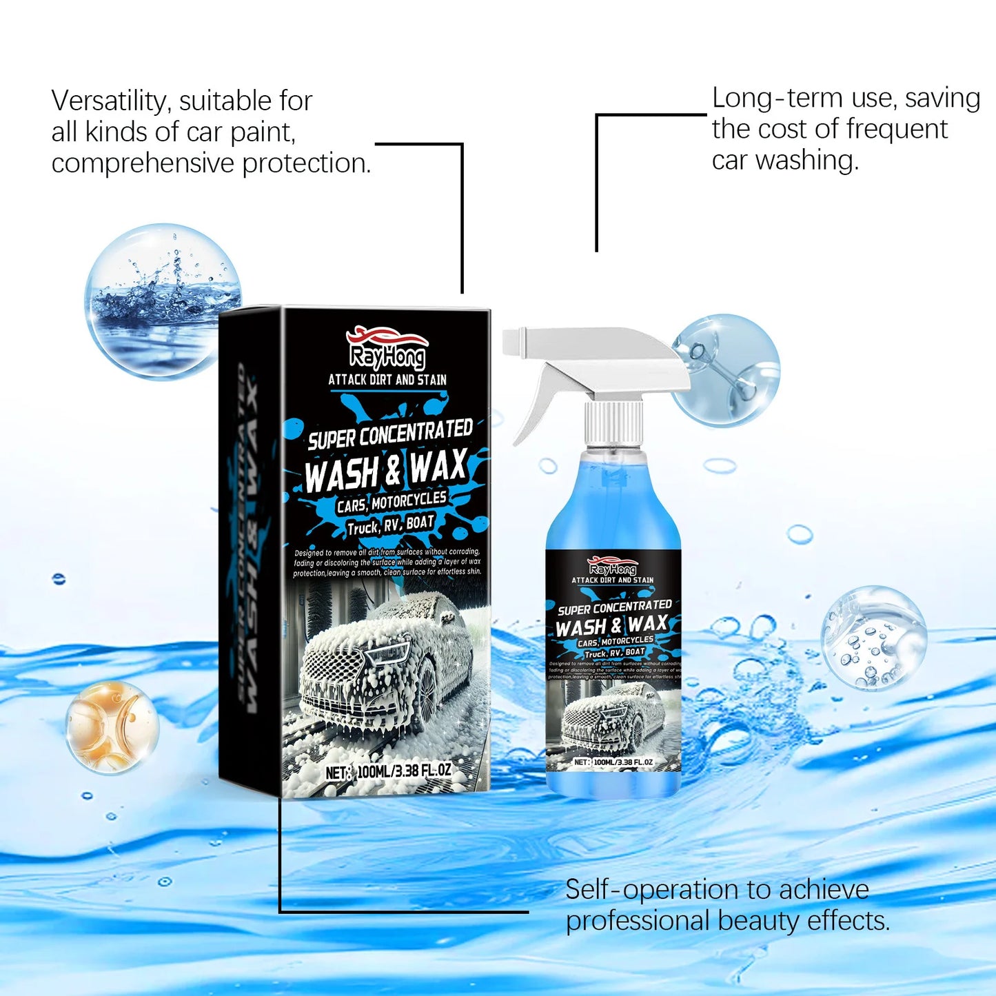 Rayhong 100ml Car Wash Foaming Cleaner Car Paint Care Remove Stain Dir
