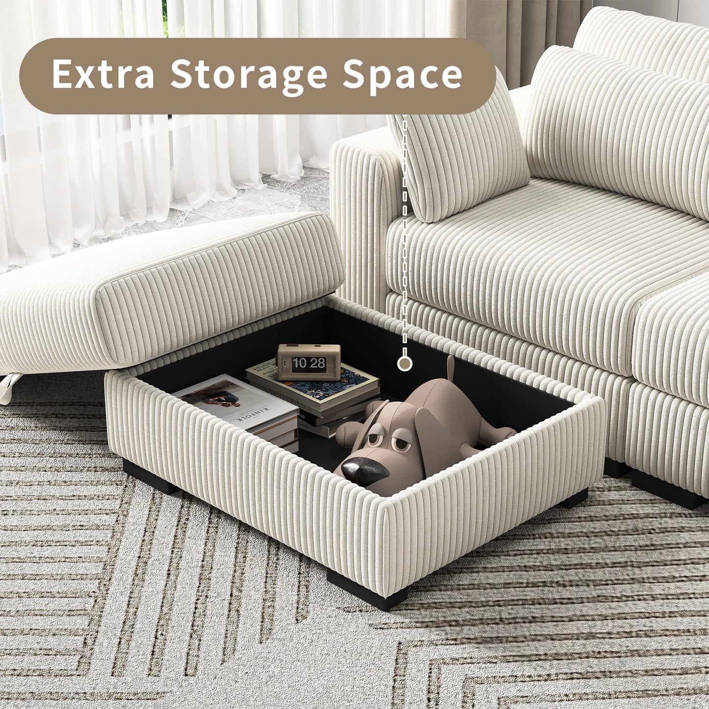 Anajqaqia Modular Sofa Sofa with Cushions, Corner Sofa with Wide Armrests, U-shaped Cord Fabric Sofa