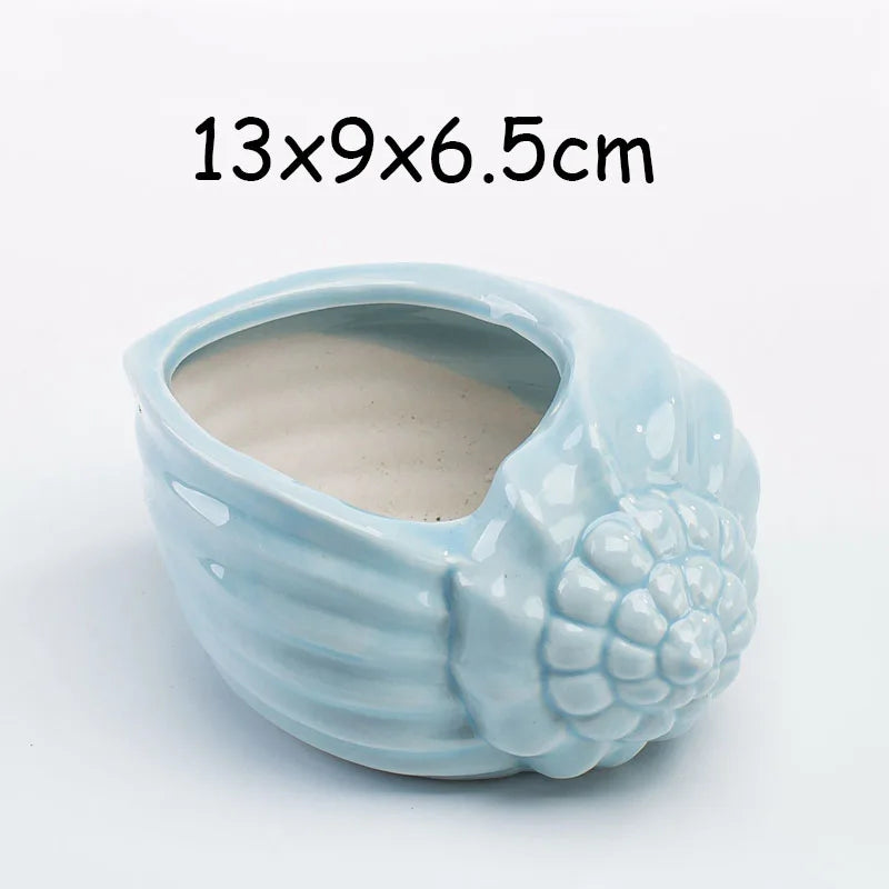 Pocelain Blue Fish Flower Vase European Style Cute Fleshy Flowerpot Mini Bonsai Cactus Flower Pot for Home Garden Home Decor
