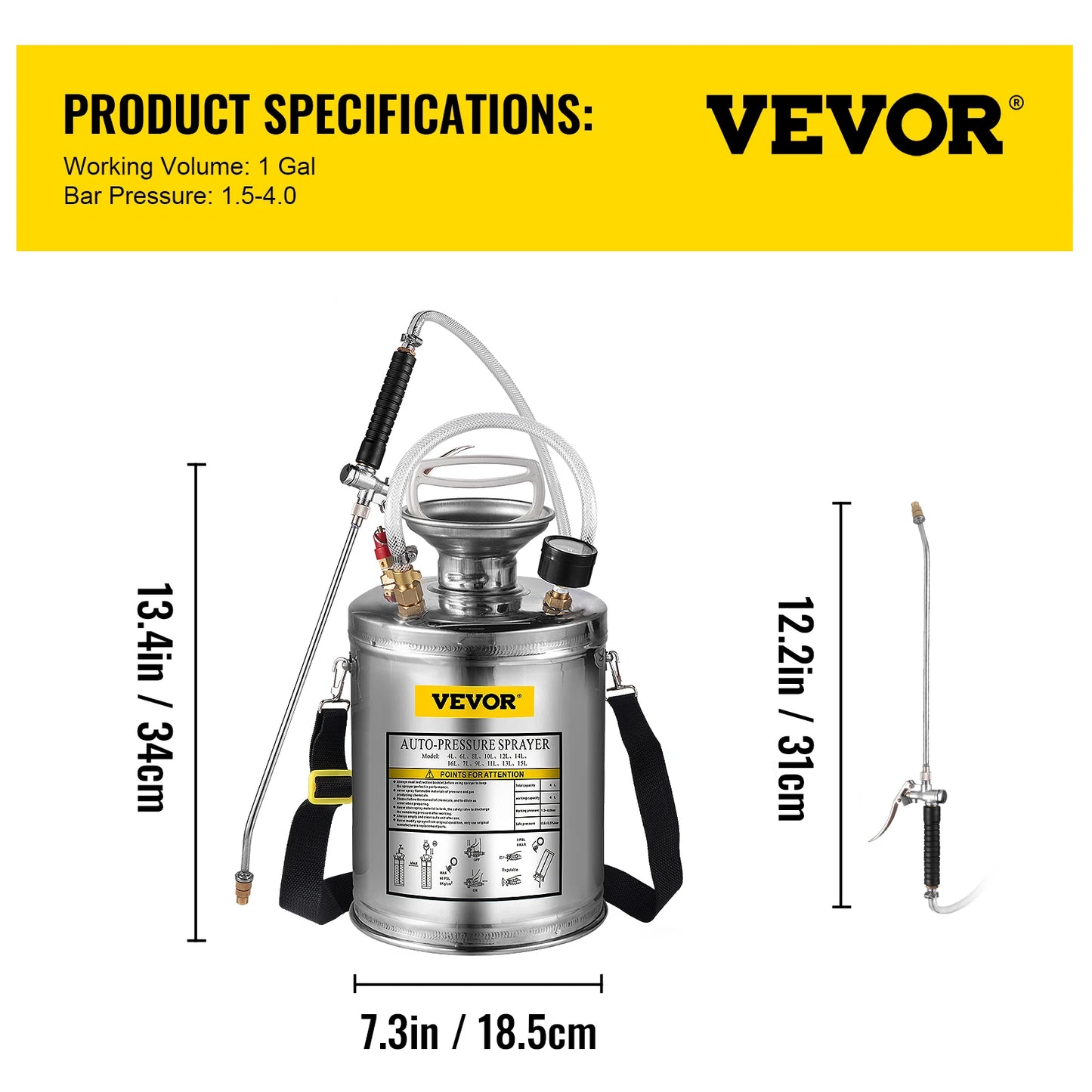 SucceBuy 4-12L Hand Powered Sprayer Stainless Steel Watering Spraying Atomizer Pump Home Ground Garden Cleaning Sprayer