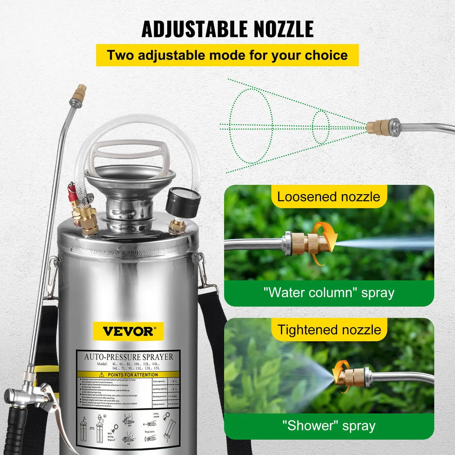 SucceBuy 4-12L Hand Powered Sprayer Stainless Steel Watering Spraying Sprinkling Atomizer Pump Home Garden Cleaning Sprayer