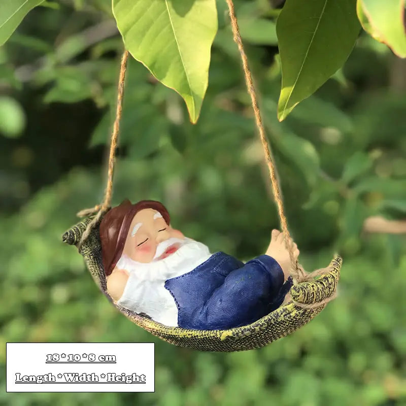 Creative Cute Swing Gnome Garden Decor Statue Resin Dwarfs Hang On Tree Decorative Pendant Indoor Outdoor Decor Ornament