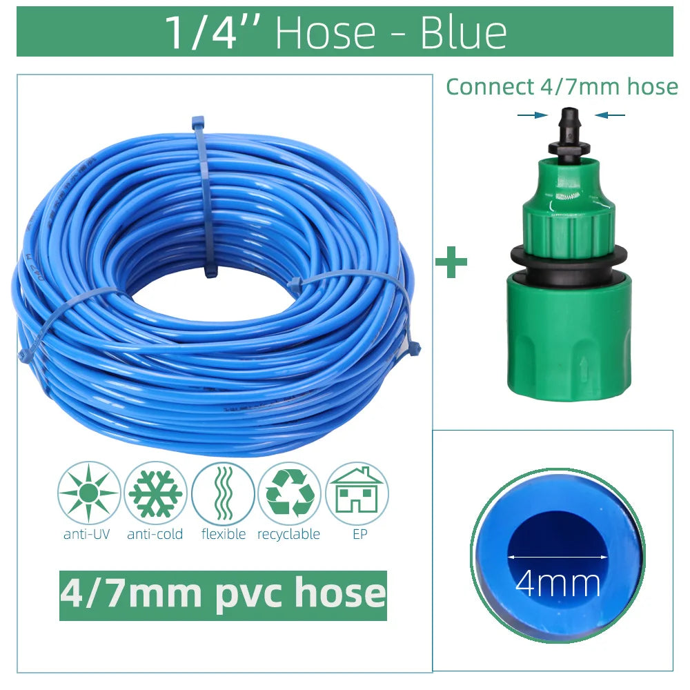 10/20/25/30/50 Meter 4/7mm Garden Water Hose 1/4" Quick Connector PVC Irrigation Tubing Black White Blue Green Transparent Pipe