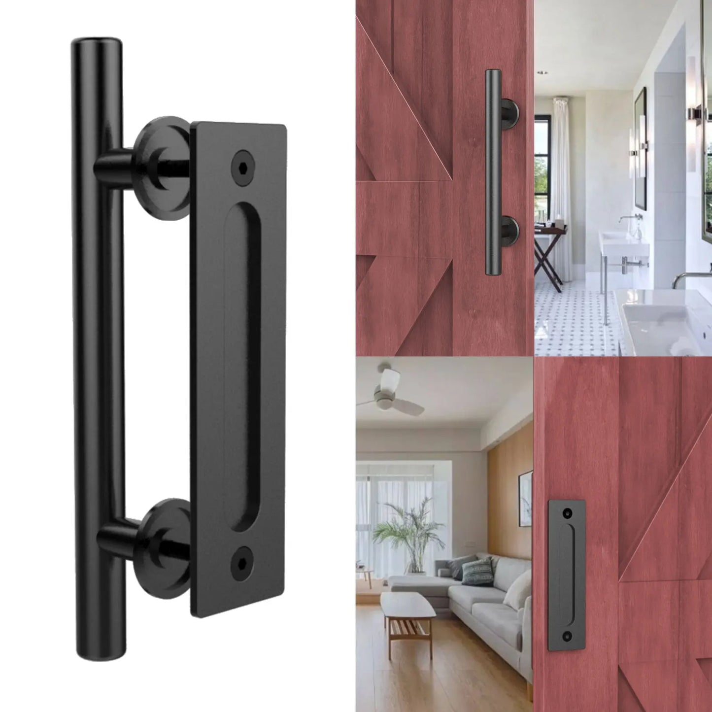 Sliding Barn Door Handle Pull Cabinet Flush Hardware Set Wood Door Handle Interior Door Furniture Handle Hardware