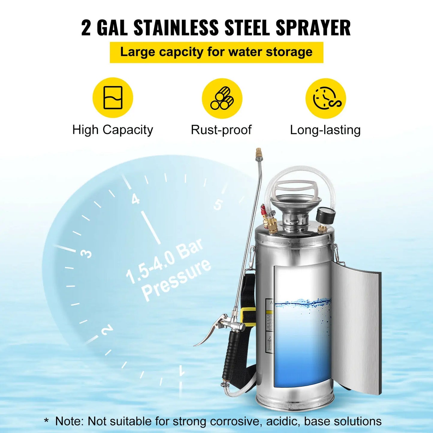 SucceBuy 4-12L Hand Powered Sprayer Stainless Steel Watering Spraying Sprinkling Atomizer Pump Home Garden Cleaning Sprayer