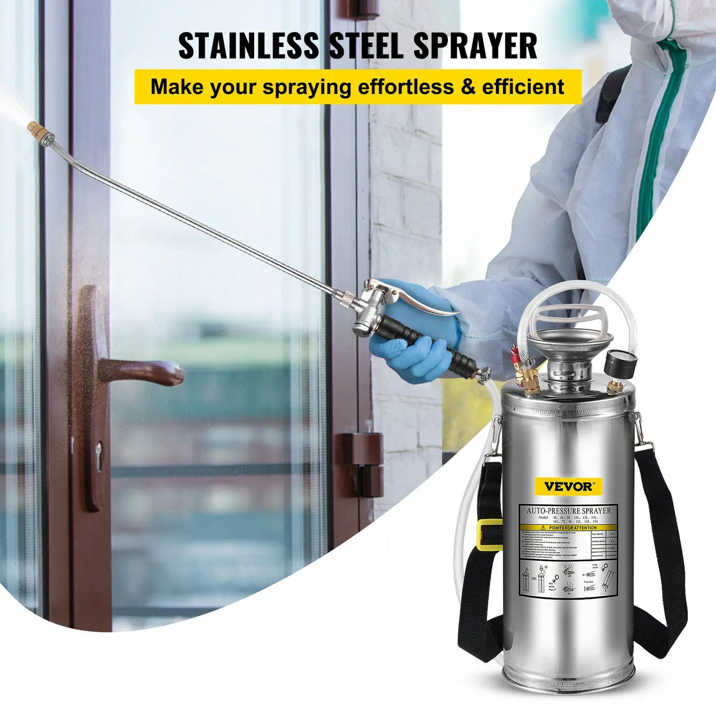 SucceBuy 4-12L Hand Powered Sprayer Stainless Steel Watering Spraying Sprinkling Atomizer Pump Home Garden Cleaning Sprayer