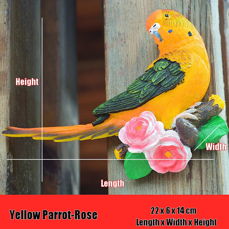 Creative Resin Parrot Wall Tree Mounted Outdoor Garden Decoration Statue Animal Sculpture For Home Office Garden Decor Ornament