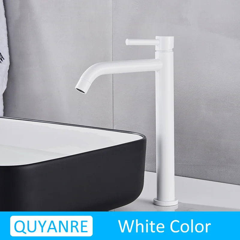 Quyanre Black Chrome Tall Basin Sink Faucet Slim Bathroom Washbasin Water Mixer Tap Hot Cold Water Basin Crane Tap Bathroom Tap