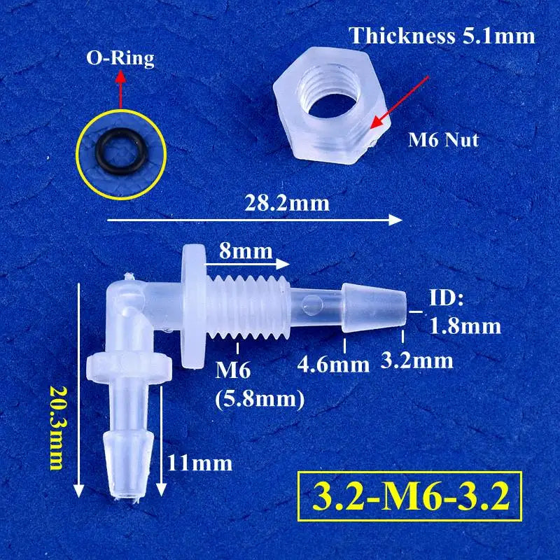 5~200pcs M6~G1/2 To 2.4-11.1mm PP Pagoda Elbow Connector+Nut O-Ring Irrigation Aquarium Tank Adapter Irrigation Water Hose Joint