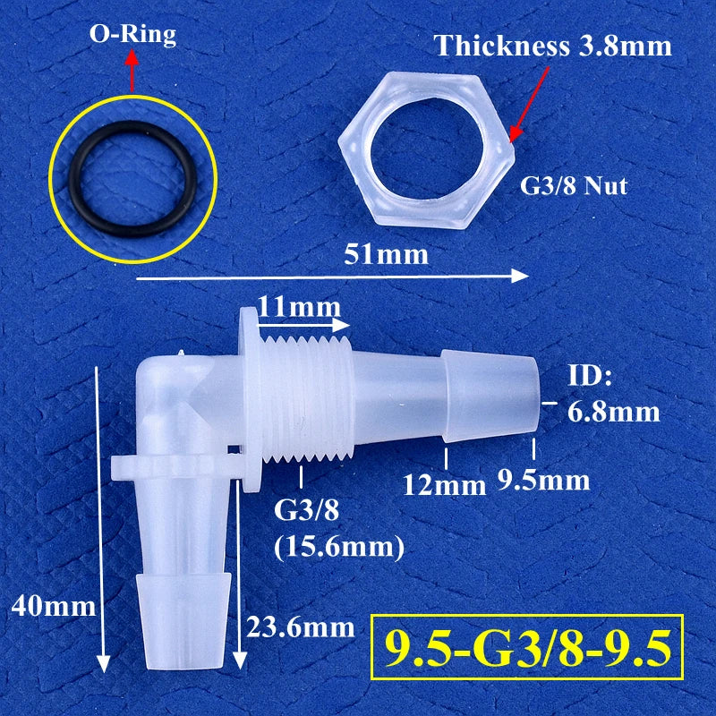 5~200pcs M6~G1/2 To 2.4-11.1mm PP Pagoda Elbow Connector+Nut O-Ring Irrigation Aquarium Tank Adapter Irrigation Water Hose Joint