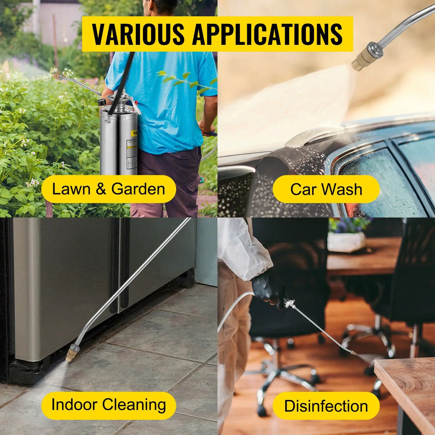SucceBuy 4-12L Hand Powered Sprayer Stainless Steel Watering Spraying Sprinkling Atomizer Pump Home Garden Cleaning Sprayer